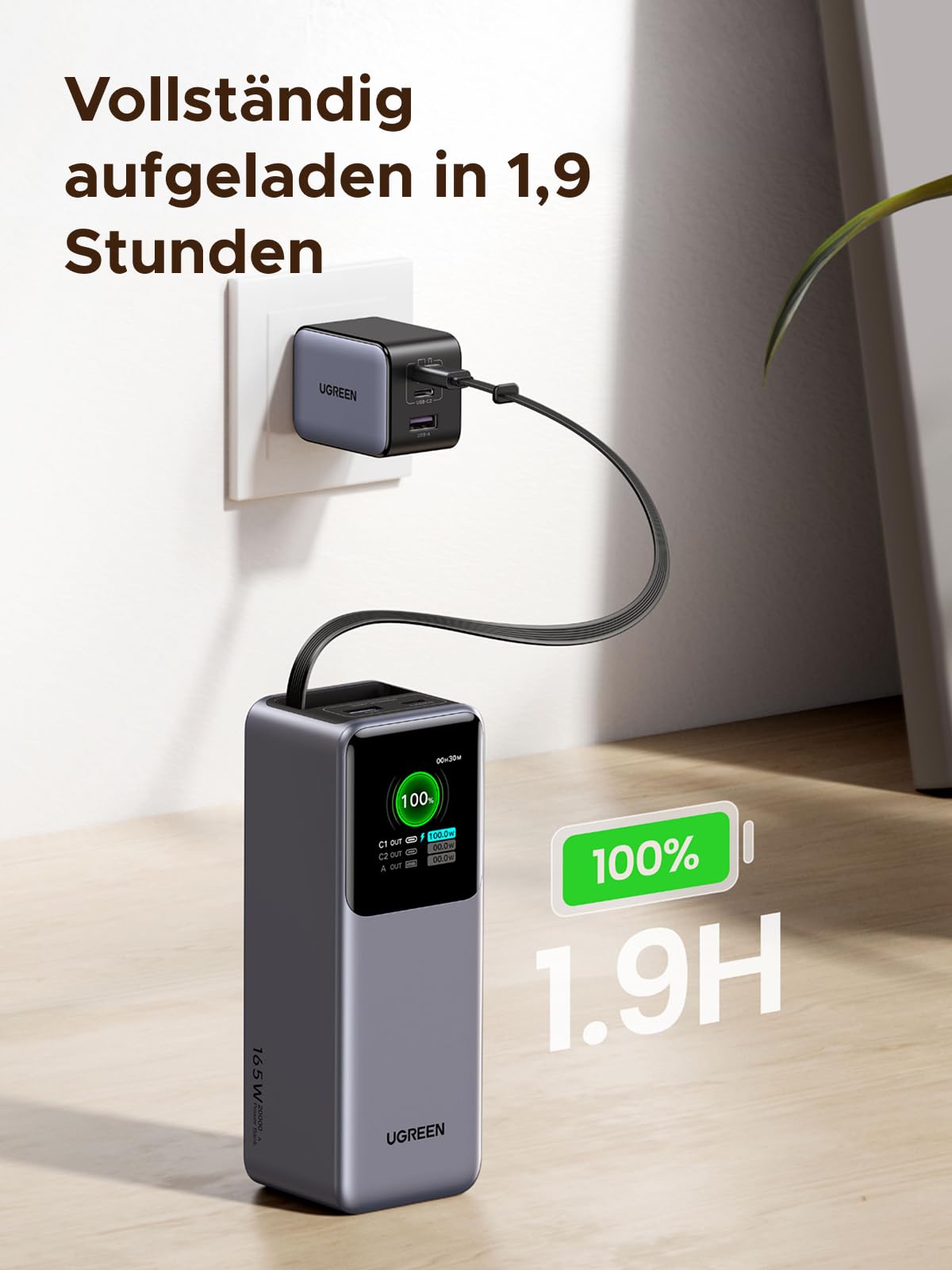 UGREEN Nexode Power Bank 20000mAh, 165W Schnellladen, 65cm einziehbares Kabel, Kompatibel mit iPhone 17/16/15 Serie, Galaxy S25 Ultra, MacBook, Dell Laptop und mehr 7