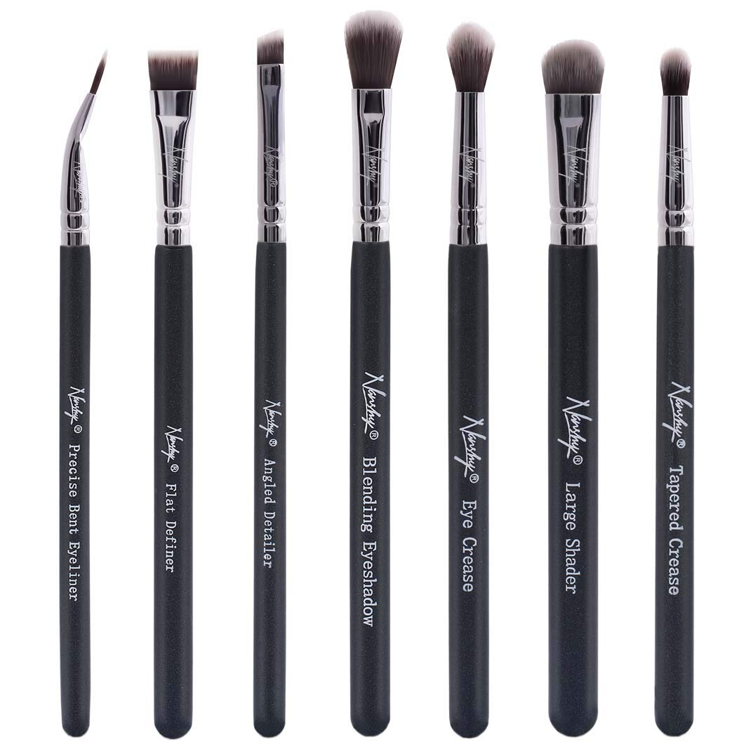 Nanshy Eyeshadow Brush Set 7 Professional Eye Make-up Brushes inc Blending, Thin Liner, Angled Eye Brow, Flat Concelear - Cruelty- Free & Vegan - Black