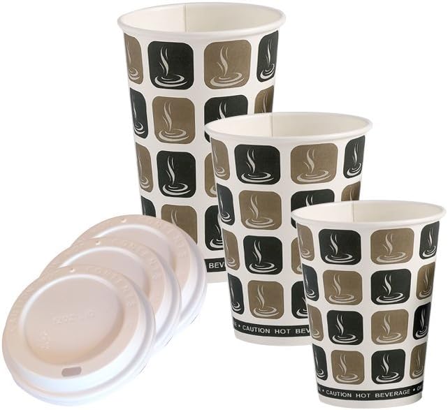 Disposable Coffee Cups Single Wall Mocha Paper Cups with Sip Through Lids to Avoid Spills (100, 16oz)