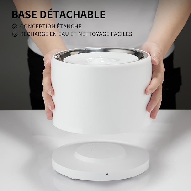 Fontaine a Eau Chat sans Fil, Distributeur d'eau Intelligent Automatique pour Chats et Chiens, Réservoir Intérieur en Acier Inoxydable, Pas Facile à Elever des Bactéries