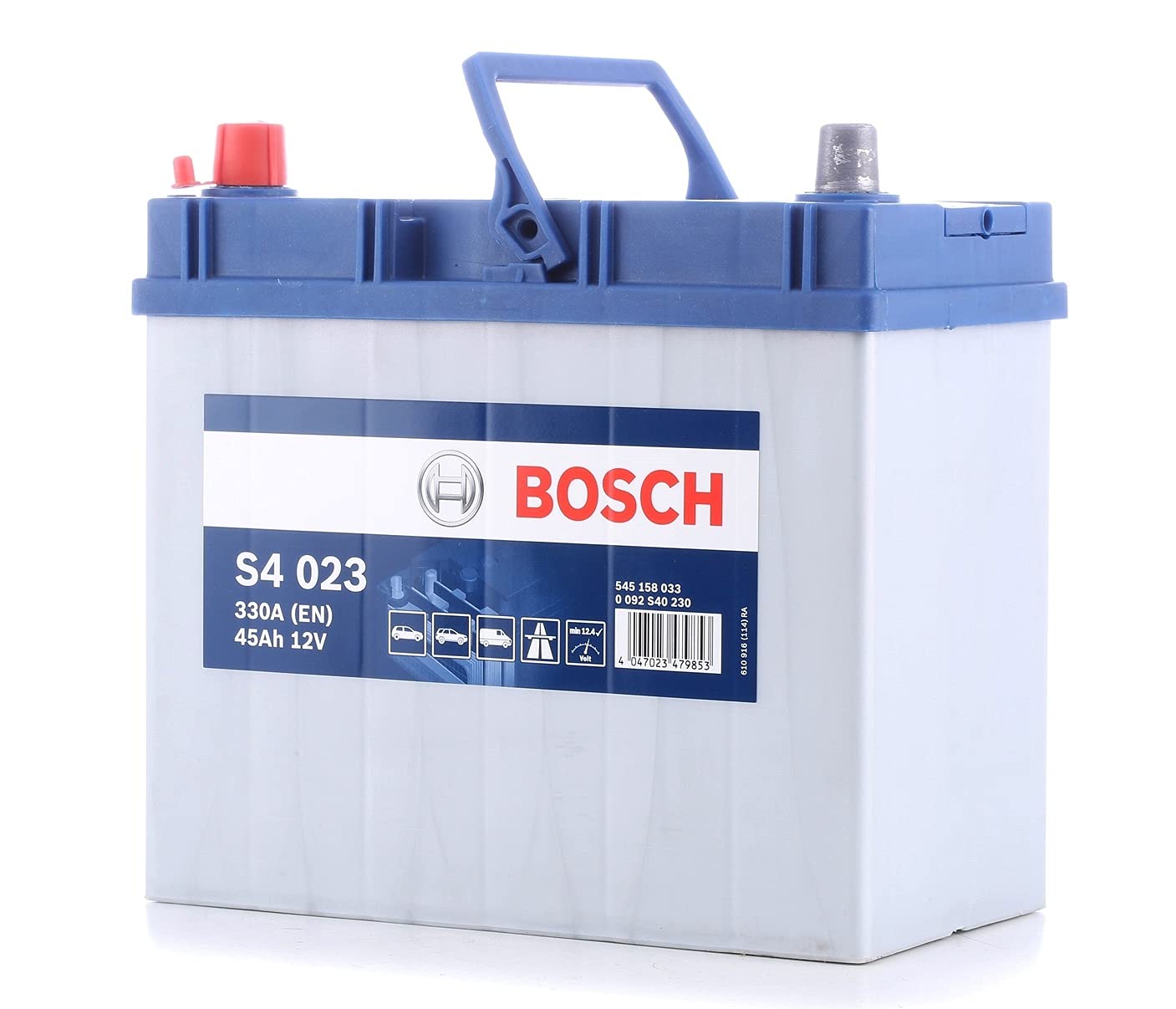 Bosch S4023 - car battery - 45A/h - 330A - lead-acid technology - for vehicles without Start/Stop system