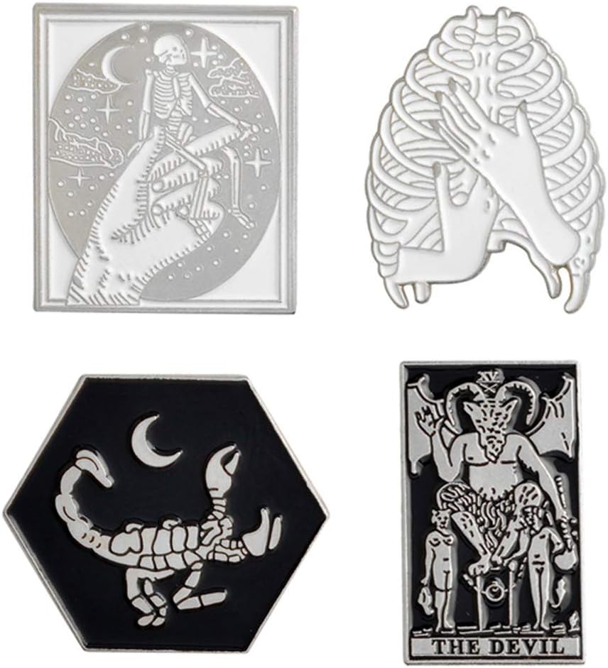 4Pcs Enamel Collar Pins Set Badges Cartoon Scorpion Coffin Skull Goat Brooches