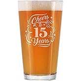 Bevvee Cheers to 15 Years - Pint Glass for Beer - Gifts for Women & Men - 15th Anniversary Party Decor - 16 Oz Glasses