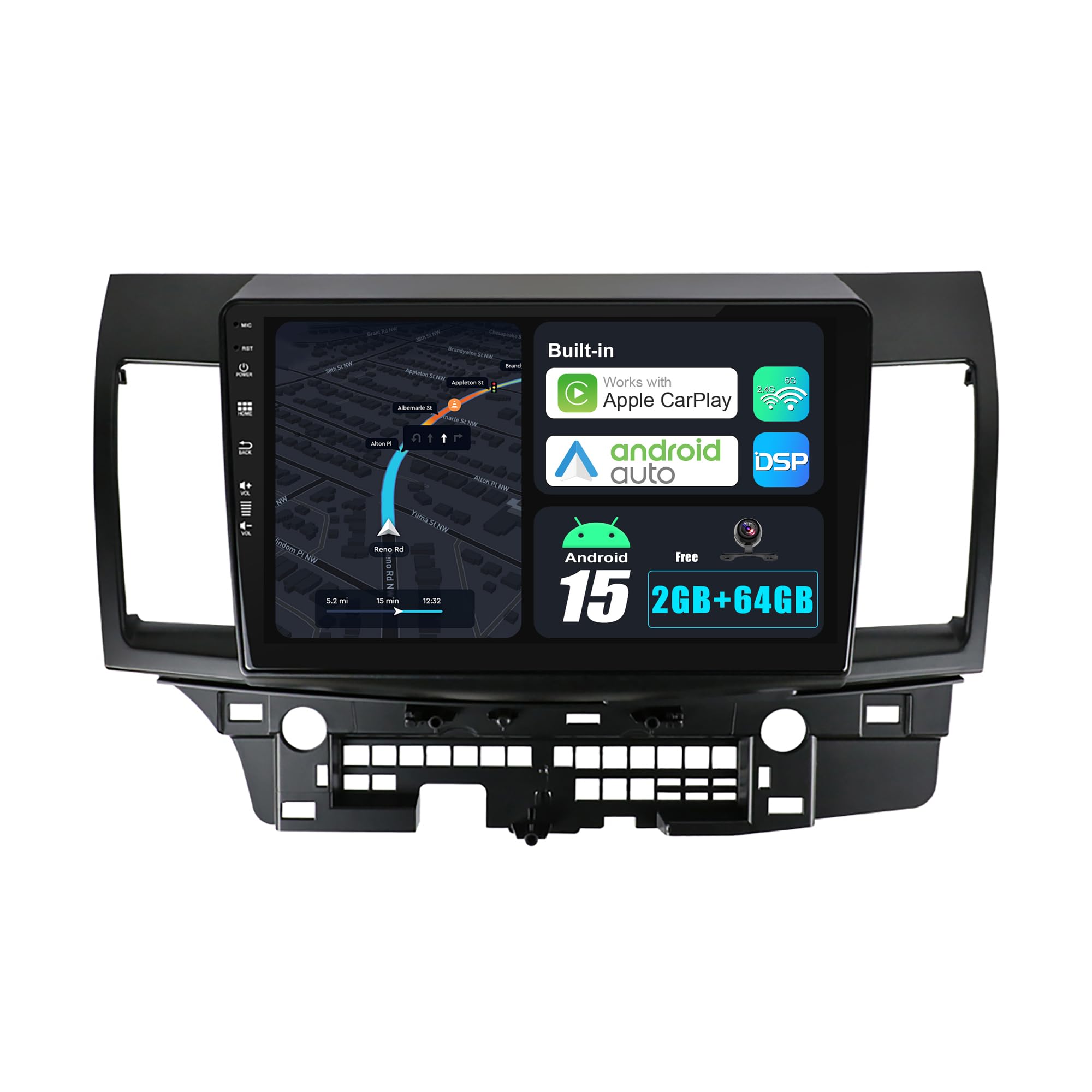 BXLIYER Android 15 IPS Car Stereo For Mitsubishi Lancer (2010-2016) - Built-in Carplay + Android Auto - 2G+64G - Rear Camera FREE - 10.1 Inch 2 Din - Steering Wheel WiFi 4G DAB Fast-boot Split-Screen