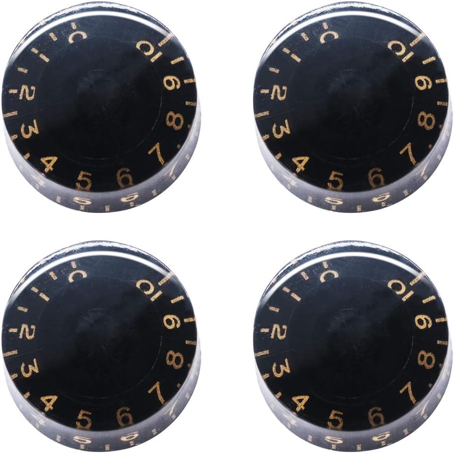 mxuteuk 4pcs Black with Yellow Word Electric Guitar Bass Top Hat Knobs Speed Volume Tone AMP Effect Pedal Control Knobs KNOB-S4