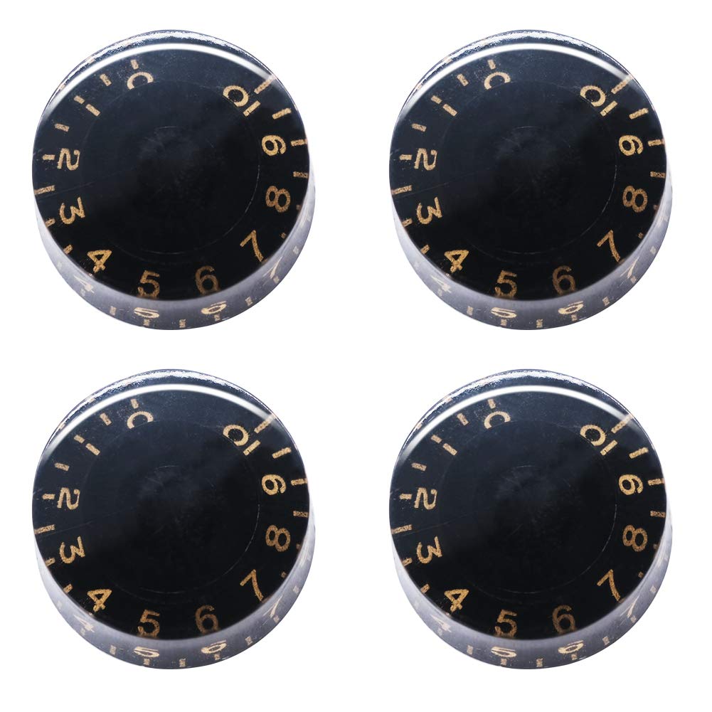 mxuteuk 4pcs Black with Yellow Word Electric Guitar Knobs Top Hat Bass Knobs Speed Volume and Tone AMP Effect Pedal Control Knobs for Various Styles of Electric Guitar KNOB-S4