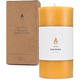 AGLARY 3"x 6" Large Beeswax Pillar Candle, Made of Pure Natural Beeswax, with Ultra Long Burning Time and Low Allergenicity-Raw，82H
