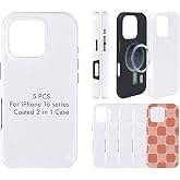 DUDUSUB 5 PCS Sublimation Phone Case Blanks for iPhone 16 Pro Magnetic | 3D 2-in-1 Custom Phone Case for Heat Transfer, Compatible with MagSafe Wireless Charging, Easy to Sublimate, Glossy Finish
