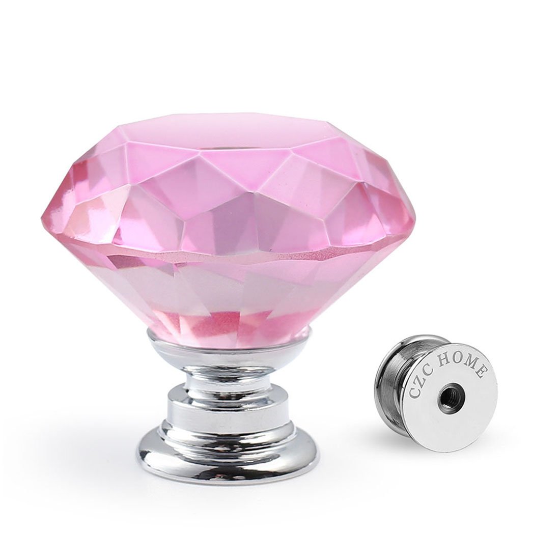 CZC HOME 10 PCS Diamond Crystal Glass Pull Handle Cabinet Knobs Cupboard Drawers Cabinet Dresser Bookcase Wardrobe (30mm, Pink)