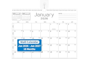 MZD8391 Calendar 2026-2027, Wall Calendar 2026-2027 From January 2026 To June 2027 18 Months, 14.7" x 11" Paper Calendars with Julian Date and Blank Block for New Year Christmas Gifts