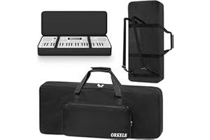 ORKELS 49Key Piano Keyboard Case, 10mm Pearl Cotton Full Padded Electric Piano Keyboard Gig Bag, with Handles, Adjustable Shoulder Straps, and Large Accessory Pocket