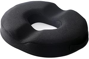JEMA Donut Pillow, Tailbone Memory Foam Seat Cushion by Ergonomic Innovations for Sores, Coccyx, Sciatica, Pregnancy, Post Natal (Black)