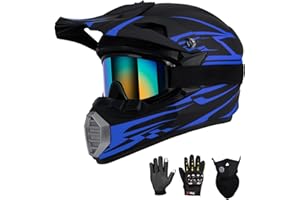 TIANDU Youth Kids Motocross Helmet DOT Approved, Adult ATV Dirt Bike Off-Road MX Full Face Motorcycle Helmet with Goggles Gloves & Mask for Boys Girls,Lightweight & Breathable for Racing, UTV & Trail Riding