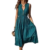 BROVAVE Womens 2026 Summer Sleeveless Shirt Dress Collar Striped V Neck Casual Midi Dresses