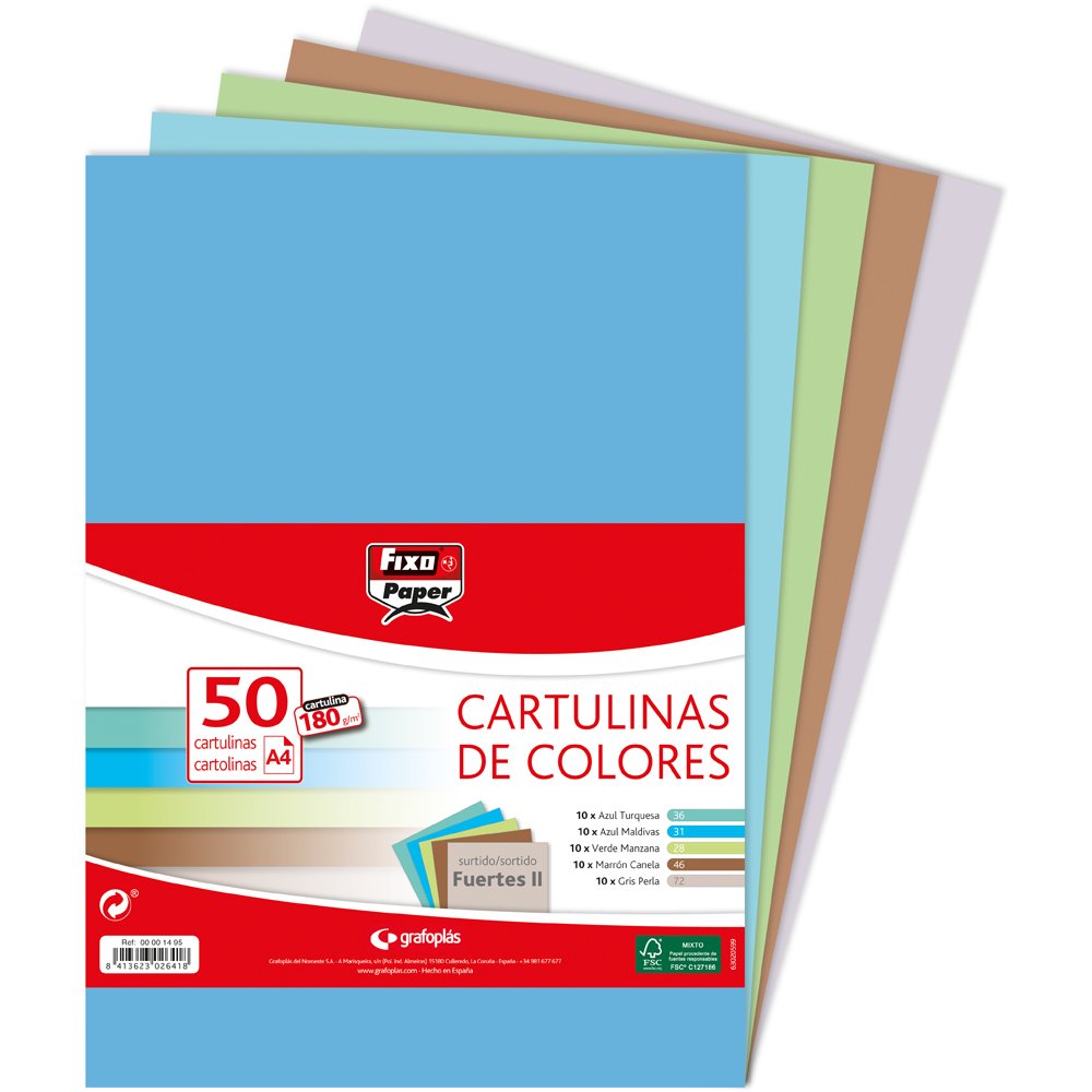 Fixo Paper 00001495 – Pack of 50 Coloured Cards A4 – Assorted Colours II 180 g