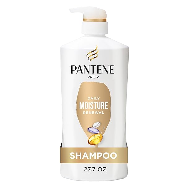 PANTENE SHAMPOO, DAILY MOISTURE RENEWAL – PRO-V NUTRIENTS FOR DRY, COLOR-TREATED, STRAIGHT TO CURLY HAIR, 72-HOUR HYDRATION & SOFTNESS, PARABEN FREE, CLEANSES, STRENGTHENS BONDS, 27.7 FL OZ