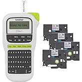 Brother P-Touch, PTH110BP, Easy Portable Label Maker Bundle (4 Label Tapes Included), White, Small