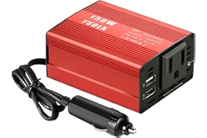 YSOLX 150W Car Power Inverter DC 12V to 110V AC Outlet Converter with 3.1A Dual USB Car Charger Adapter Red