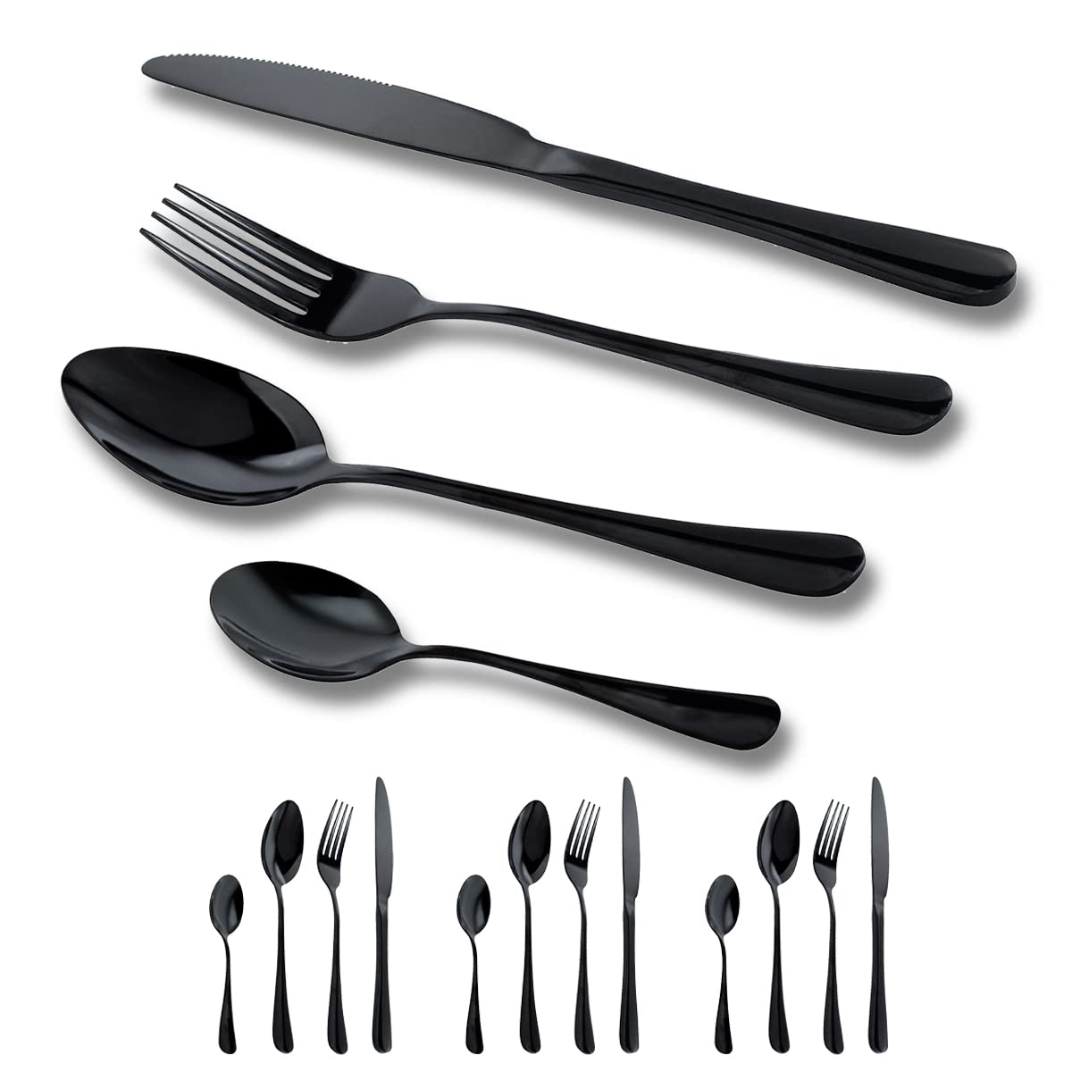 GOODFEER Cutlery Set,16-Piece Stainless Steel Flatware for 4 People Dinner Spoon Knife and Fork Sets, Mirror Polished Black Tableware — image 1