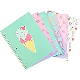 Yoobi College Ruled 8 x 10.5” Spiral Notebook Set – Bulk 6-Pack of 1 Subject Notebooks, Variety of Cute Designs – 100 Perforated 3-Hole Punched Sheets, For School, Office & Home