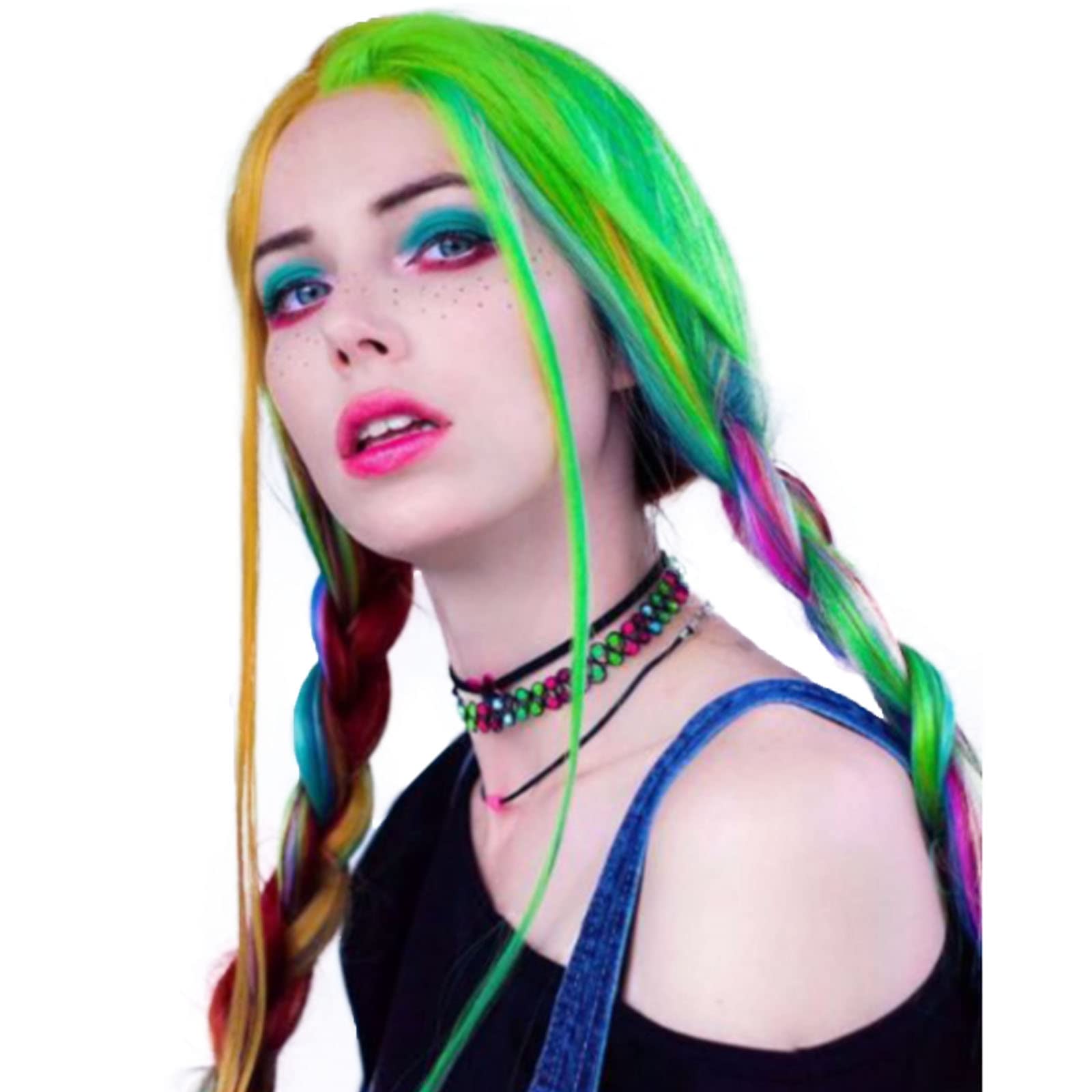 AFBeauty Synthetic Lace Front Wig Natural Hairline Rainbow Wigs for Women Soft Long Wavy Real Hair Loose Wave Full Lace Wig Colorful Drag Cosplay Daily Blue Pink Green Yellow Red Purple Wig 24 Inch — image 1