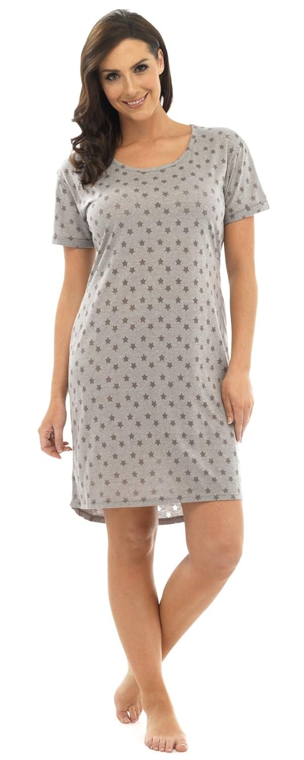 i-Smalls Ladies Star Print T-Shirt Style Loose Fitting Nightdress Nightwear (12-14) Grey: Amazon 
