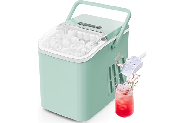 Sweetcrispy Countertop Ice Maker with Scoop, Basket and Handle, Portable Ice Machine 9 Cubes Ready in 6 Mins, 26.5lbs in 24Hrs, 2 Sizes for Home Kitchen Office Bar Party, Green