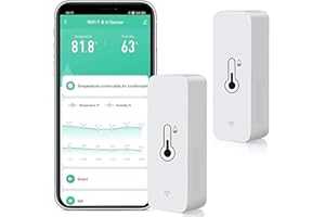 RISOON WiFi Hygrometer Thermometer Sensor: Smart Temperature Humidity Monitor, with Remote Monitor and TUYA APP Notification Alert, High Precision Indoor Thermometer No Hub Required, Work with Alexa (2-Pack)