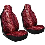 OxGord 2pc Set Leopard Animal Print Integrated High Bucket Seat Covers - Universal Fit for Car, SUV, Van, Truck - Driver and Front Passenger Seat Covers - Red