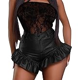hibshaby Faux Leather Ruffle Shorts Sexy High Waist Leather Shorts Black PU Shorts for Women