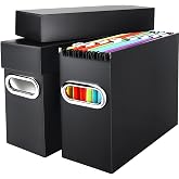 Naleyber File Organizer Box with Lid &amp; Handle, Thickened Cardboard Hanging File Folder Storage Boxes for Letter Size, Portable Filing Organizer for Office, Home, Classroom, Black 2 Pack