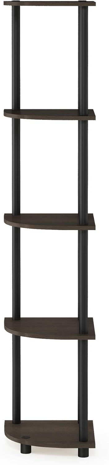 Furinno Turn-N-Tube 5 Tier Corner Shelf, Dark Brown Grain/Black: Furniture & Decor
