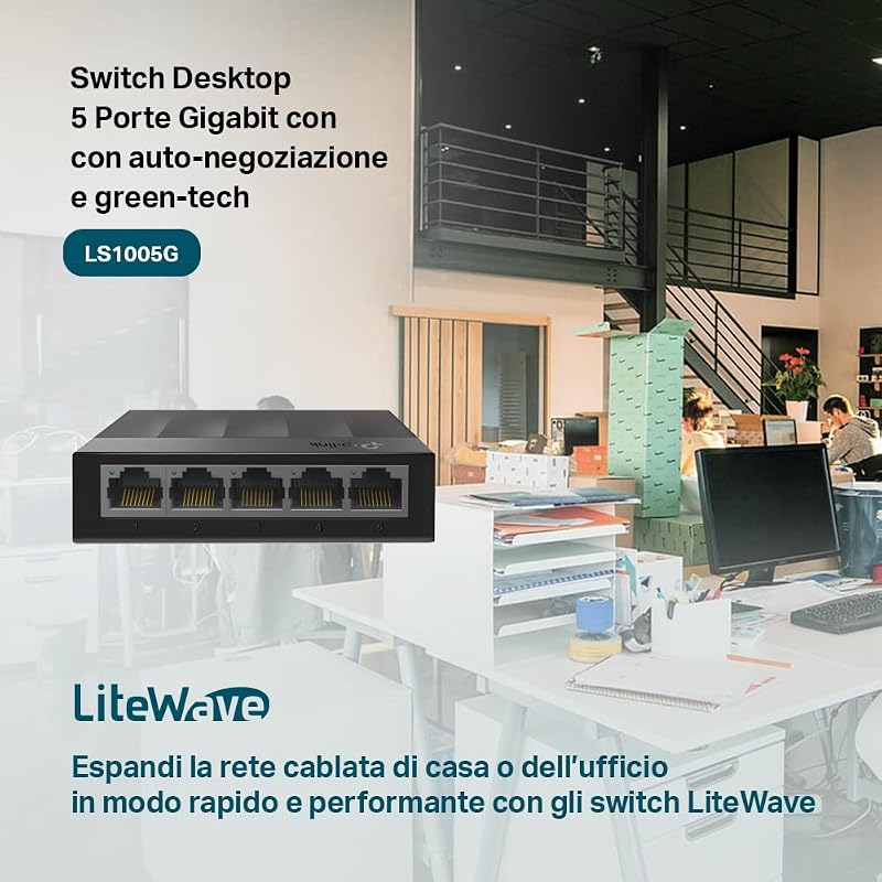 LS1005G Switch 5 Porte Gigabit, Funzionamento Silenzioso