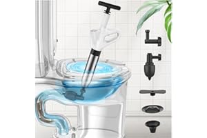 Toilet Plunger, Toilet Snake for Unclogging Air Drain Blaster with Pressure Gauge, Heavy Duty Plungers for Bathroom, Floor, S