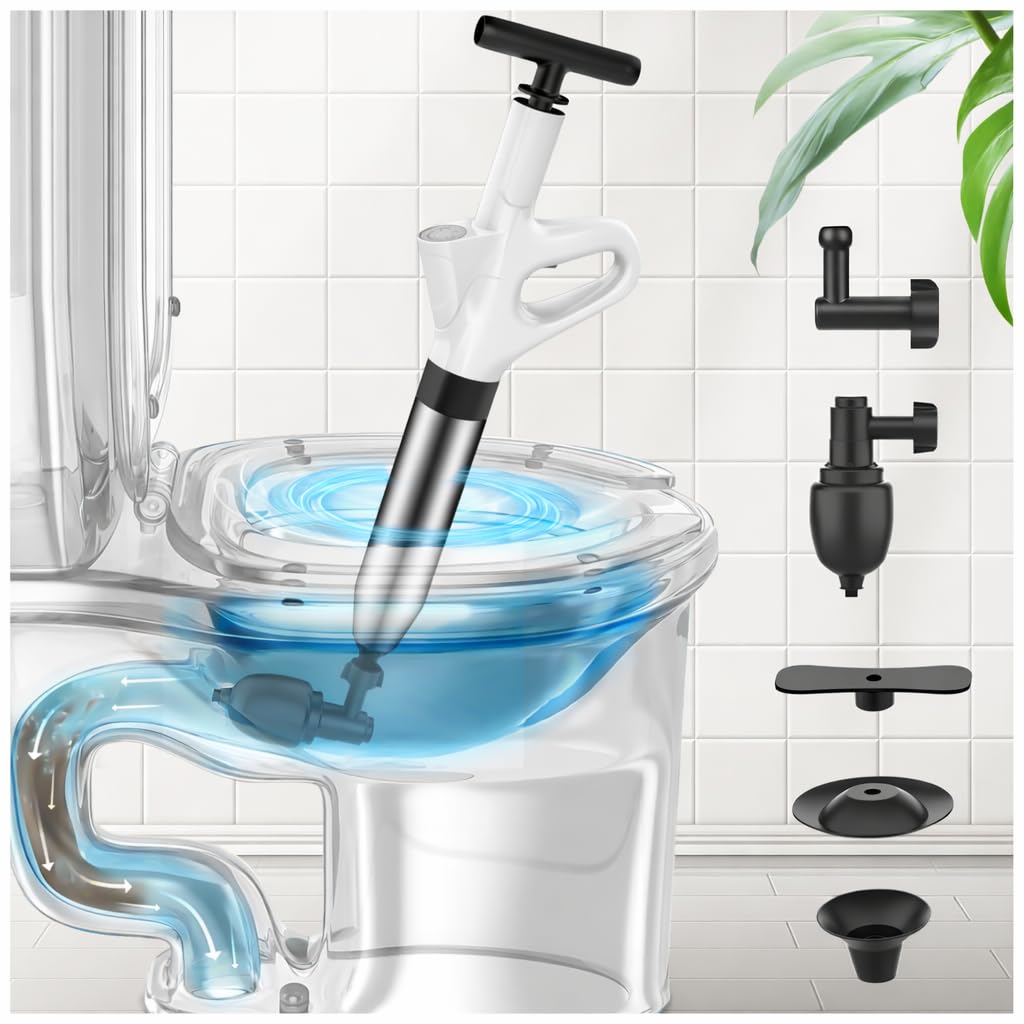 Mieaoll Toilet Plunger,High Pressure Toilet Plunger Heavy Duty,Toilet Auger Air Drain Blaster with Pressure Gauge,Toilet Unclogger for Bathroom, Sink, and Plumbing Clogs
