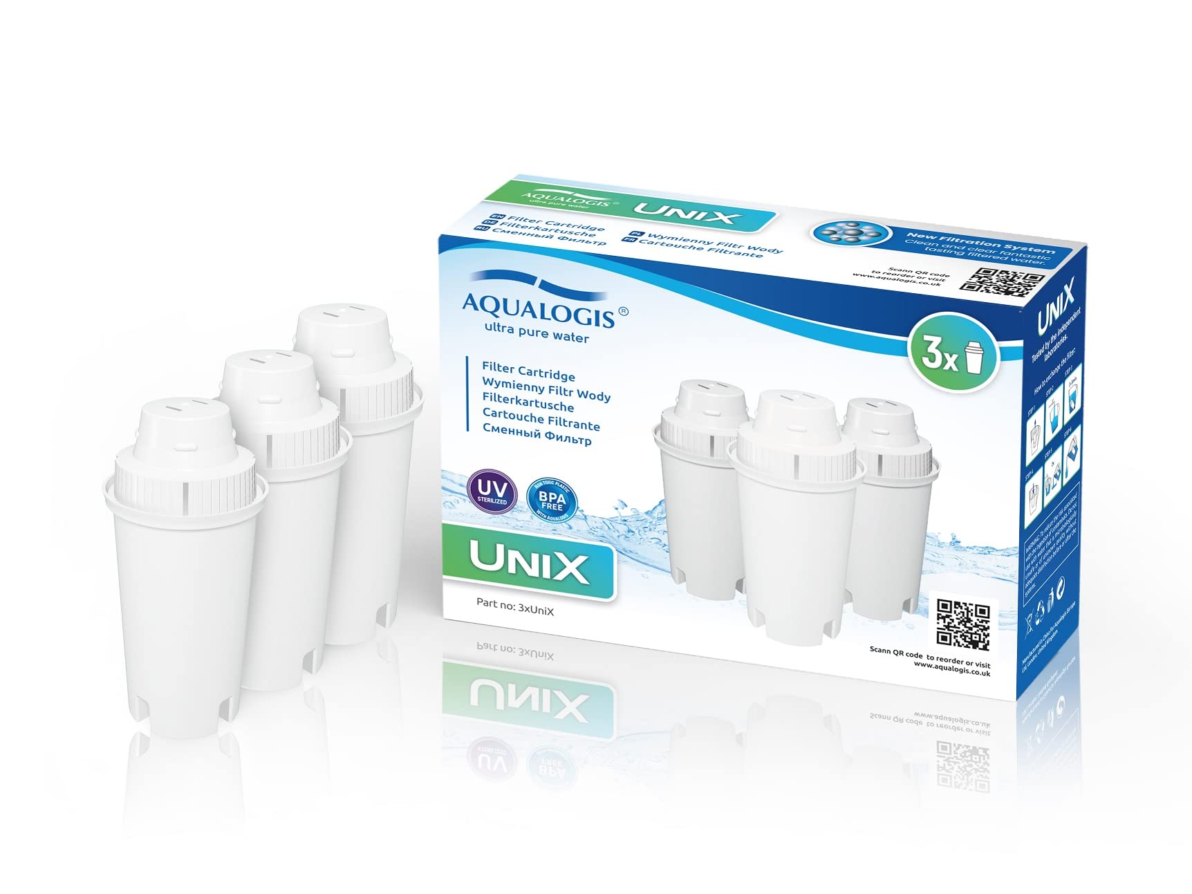Aqualogis UniX Water Filter Cartridge Compatible with Brita Classic, Dafi, PearlCo, Mavea 107007, AquaOptima RUF916 Water Jug 3pk