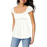 Rapbin Babydoll Tops for Women 2026 Spring Summer Y2k Square Neck Peplum Baby Doll Tank Cap Sleeve Tie Going Out Shirts