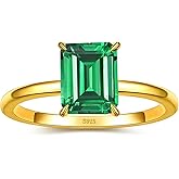 Yaresul 4ct 8x10mm Emerald-Cut Class Gemstone Birthstone Simulated Emerald Solitaire Engagement Rings for Women Gift for Mothers, Grandma Thanksgiving Day 14K Gold plated 925 Sterling Silver Size 5-10