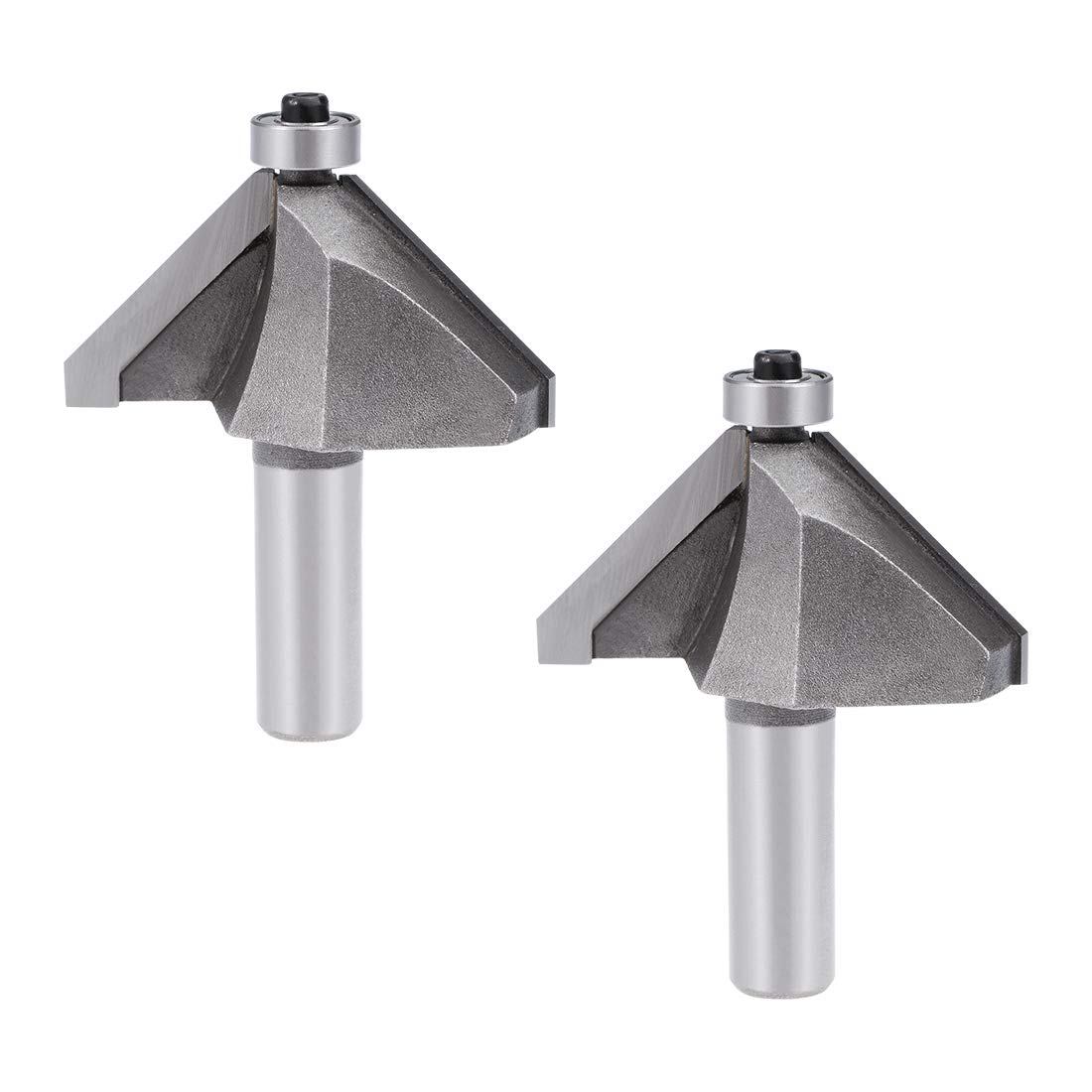 sourcing map Chamfer Router Bit 45 Degree 1/2" Shank 1-1/6" Cutting Height Edge Forming Router Bit for Woodworking 2pcs