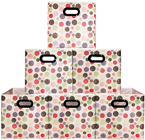 (6pack Polka) Larger Storage Bins, Containers, Boxes, Tote, Baskets| Two Plastic Handles Collapsible Storage Cubes For Household Organization |Nursery or Offices Storages Drawer (Polka 6pack, Large)