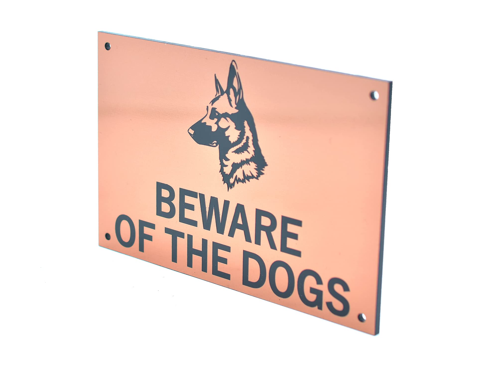 Beware of the Dogs Sign (German Shepherd) - Easy to See Warning, Indoor/Outdoor Notice, Deterrent Sign (Copper)