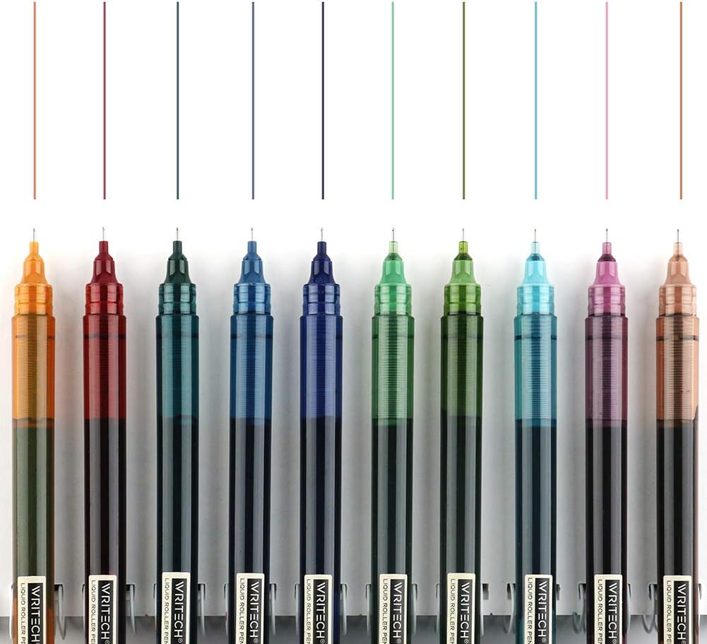 Writech Rolling Ball Pens Quick Dry Ink 0.5 mm Extra Fine Point Pens 10 Pcs Liquid Ink Pen Rollerball Pens Vintage Color: Office Products