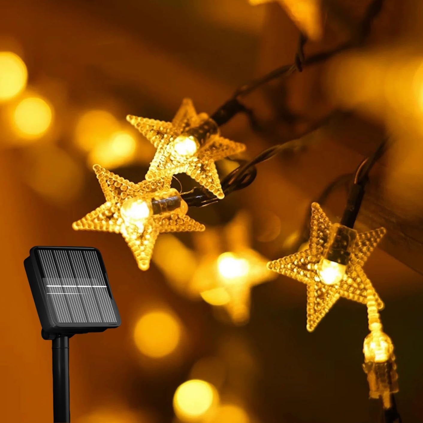 Horing Star Solar String Lights 50 Led Christmas Solar Fairy Lights, Garden Fairy Lights Solar Powered Waterproof for Fence, Lawn, Patio Yard Grass Wedding Christmas Party Decor-Yellow