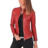 LL LEATHER LOVERS Women’s Lambskin Leather Jacket Slim Fit Biker Style with Zipper Pockets