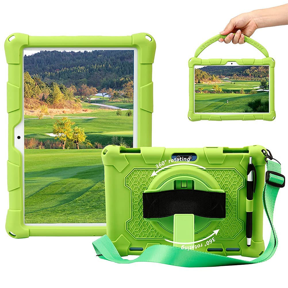 Sfulatdc Silicone Tablet Case with 360 Rotating Kickstand Strap/Shoulder Strap/Handle Compatible with Victbing 10, BENEVE 10.1,Dragon Touch Notepad K10/Max10 Green