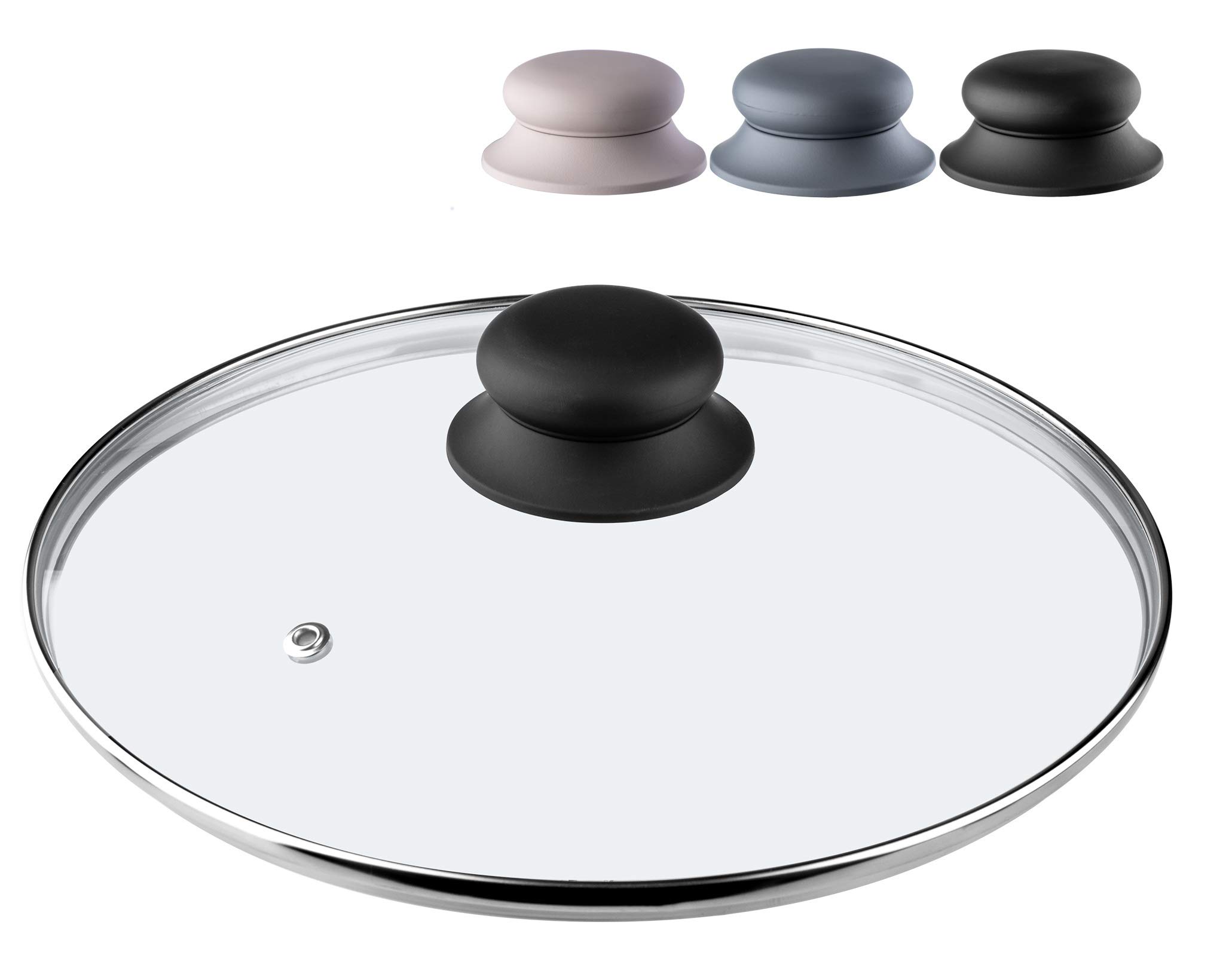 KADAX Glass Lid with Silicone Handle, Heat Resistant Lid for Pots and Saucepans, Durable Lid with Steam Vent, Transparent Cooking Lid (Black, 22 cm)