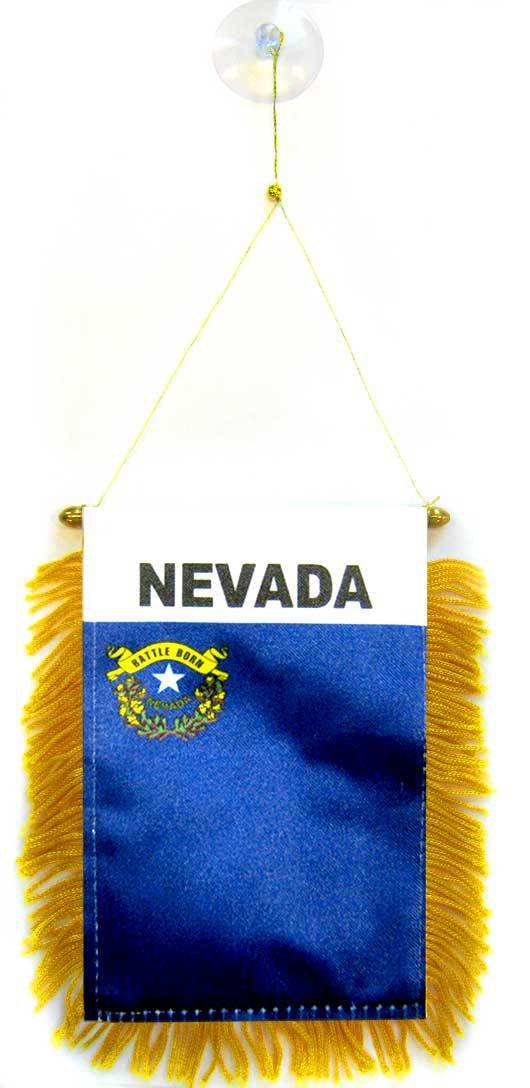 AZ FLAG - Nevada Mini Banner - 6'' x 4'' - 100% Polyester US state of Nevada Small Pennant for Car - Double-sided Flag with Suction Cup Hanger
