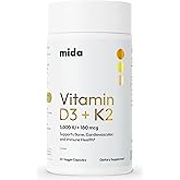Mida Health® Vitamin D3 K2 5000 IU with MK7 (125 mcg) | Natural Supplement for Bone Strength, Heart Health, and Immune Support | Vegan Capsule | 60 Servings