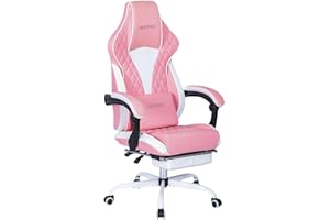 NIONIK Gaming Chair, Computer Chair with Footrest and Massage Lumbar Support, Ergonomic Office Video Game Chair, Adult Gamer Chair with Adjustable Height and Backrest (Pink White)