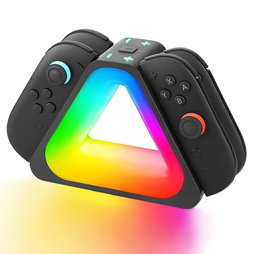 Charging Dock for Switch 2 (2025), with 7 Colors RGB Lights, 4 in 1 Switch2 Joy Cons Controllers Fast Charging Station with Type-C Cable